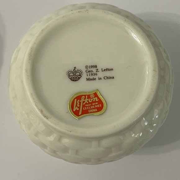 1998 Geo Z. Lefton Basket Weave Cream Trinket Dishes or Flower Pots - Picture 6 of 9